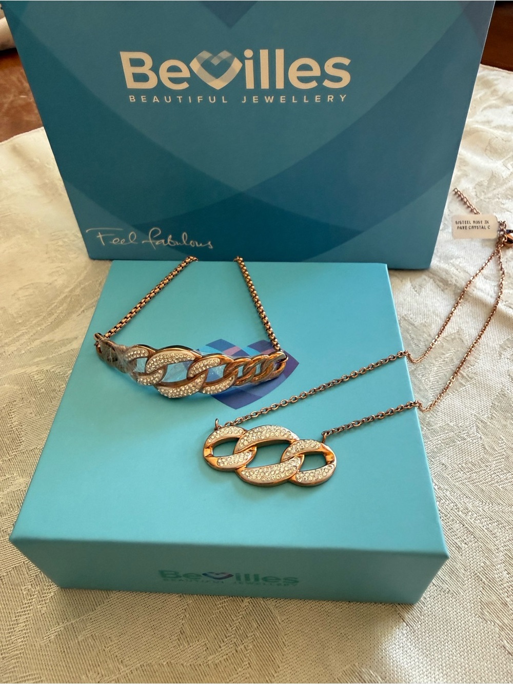 Bevilles Rose Gold Pave Crystal Set Necklaces Gold & Silver